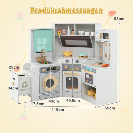 Corner Wooden Play Kitchen with Lights & Sounds, Gray