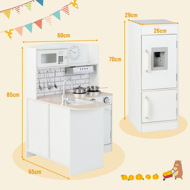 Corner play kitchen with separate refrigerator & sound & play accessories children's kitchen white