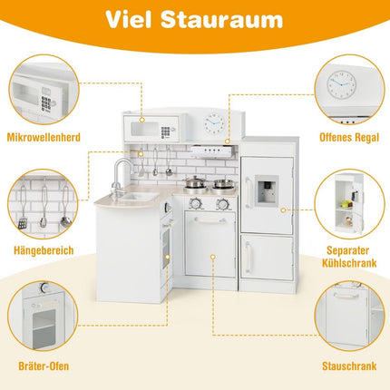 Corner play kitchen with separate refrigerator & sound & play accessories children's kitchen white