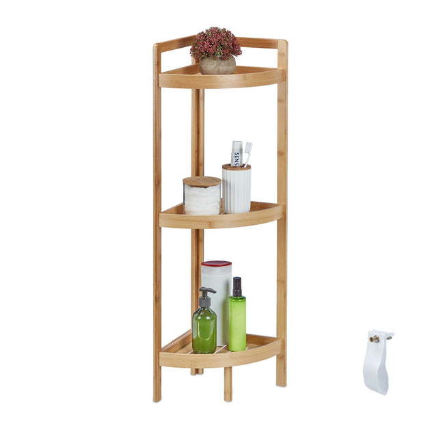 Corner shelf in bamboo with 3 shelves