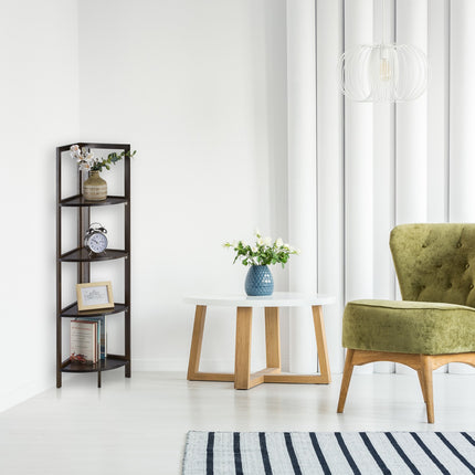 Corner shelf in bamboo with 4 shelves