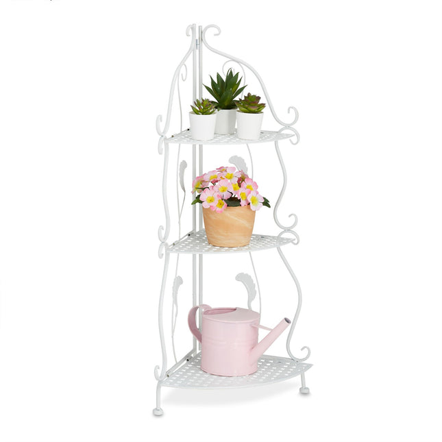 Corner shelf in white metal with 3 shelves