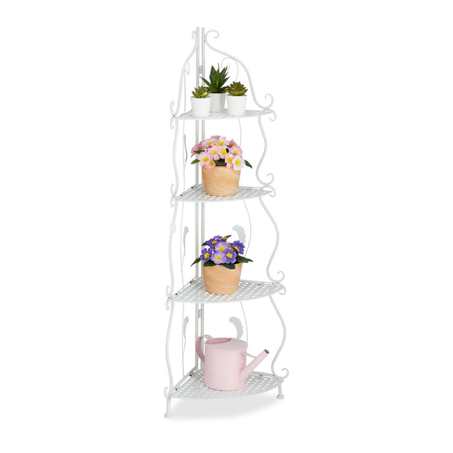 Corner shelf in white metal with 4 shelves