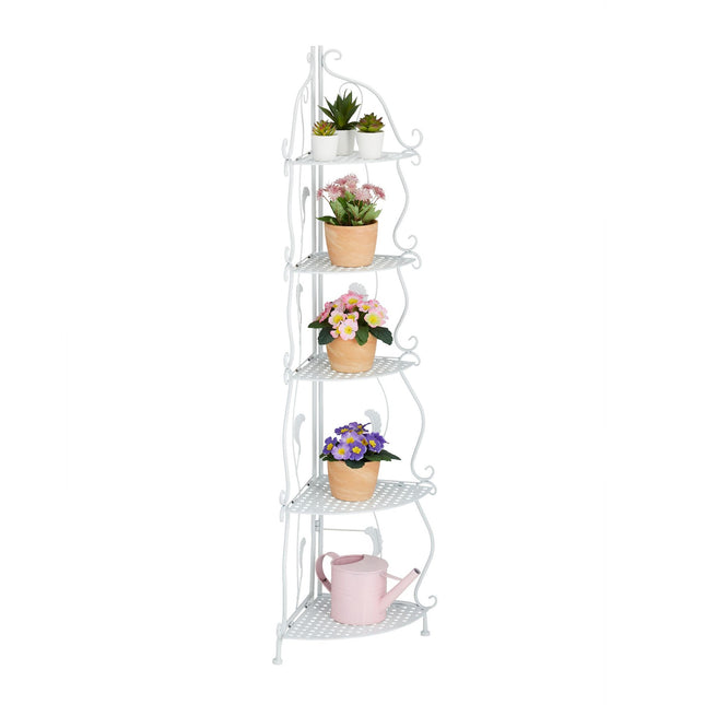 Corner shelf in white metal with 5 shelves