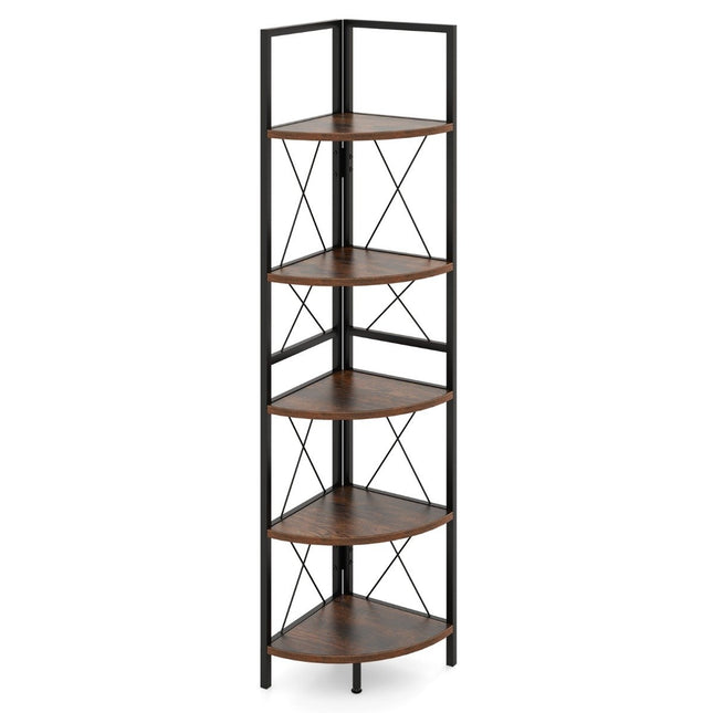 Corner shelf with 5 levels 160 cm high bookshelf wooden standing shelf with metal frame vintage