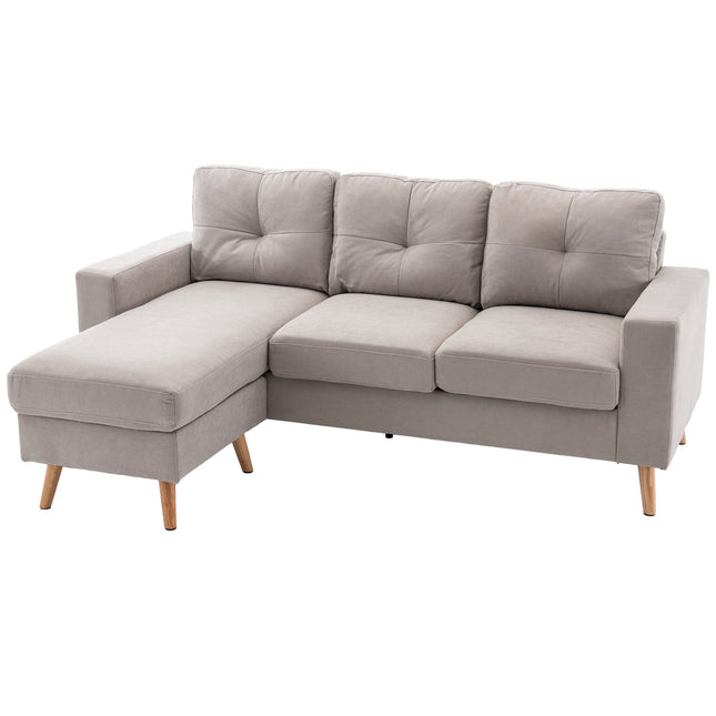 Light gray L-shaped corner sofa with chaise longue, fabric, 3-seater