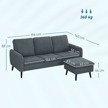 Gray L-shaped corner sofa with footstool & cushions