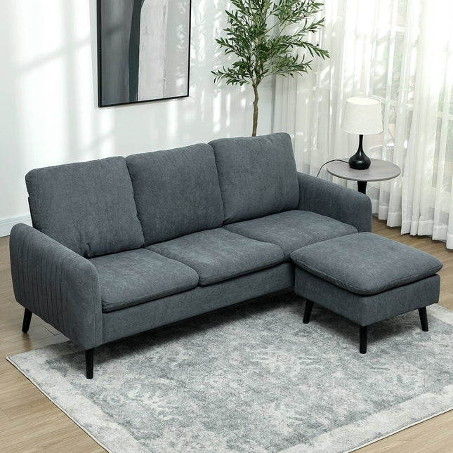 Hoekbank met slaapfunctie, bank met voetenbank, 3 sierkussens, hoekbank, L-vormige bank voor woonkamer, slaapkamer, 196 x 140 x 88 cm, grijs Aosom