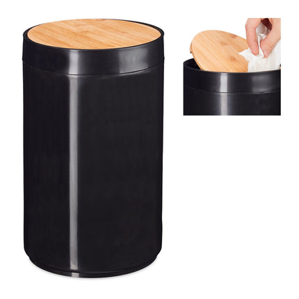 Cosmetic basket with swivel lid in bamboo