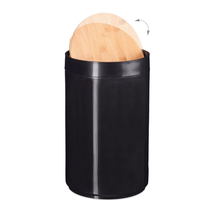 Cosmetic basket with swivel lid in bamboo