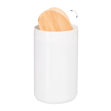 Cosmetic basket with swivel lid in bamboo