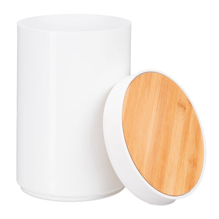 Cosmetic basket with swivel lid in bamboo