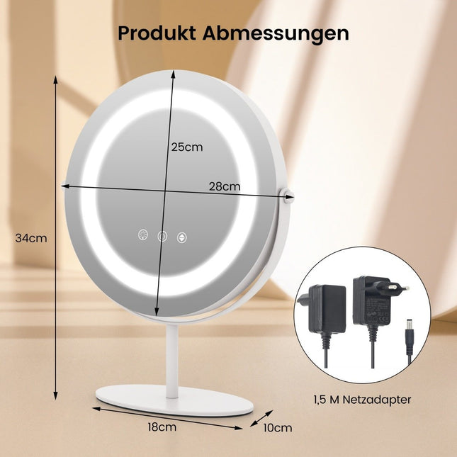 Cosmetic mirror with 25 cm diameter & lighting 3-color dimmable LED mirror white