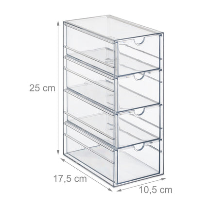 Cosmetics Organizer with 4 Drawers – Clear Plastic Storage