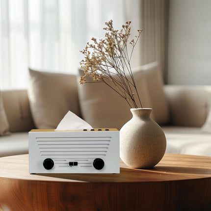 Cosmetic tissue box in radio design