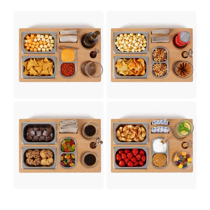Couch Snack Bar – Bamboo Tray With 3 Stainless Bowls