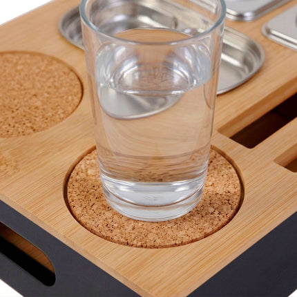 Couch Snack Bar – Bamboo Tray With 3 Stainless Bowls