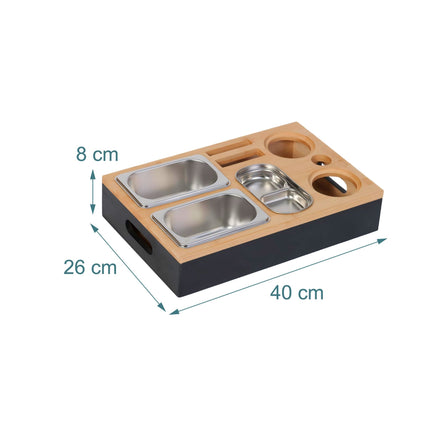 Couch Snack Bar – Bamboo Tray With 3 Stainless Bowls