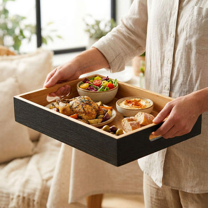 Couch Snack Bar – Bamboo Tray With 3 Stainless Bowls