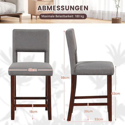 Counter-Height Bar Chair Set, 2-Piece, Hollow Back, Rubberwood Legs