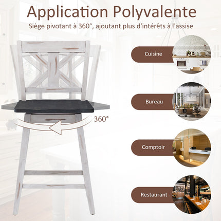 Counter Height Bar Stools Set of 2, 24-Inch Swivel, Wood Legs