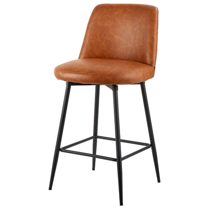 Counter Height Bar Stools Set of 2, Swivel, PU Leather, Brown