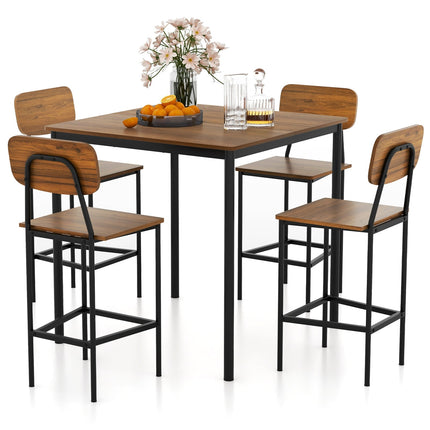Counter-Height Dining Set with 4 Stools, Dark Brown, MDF