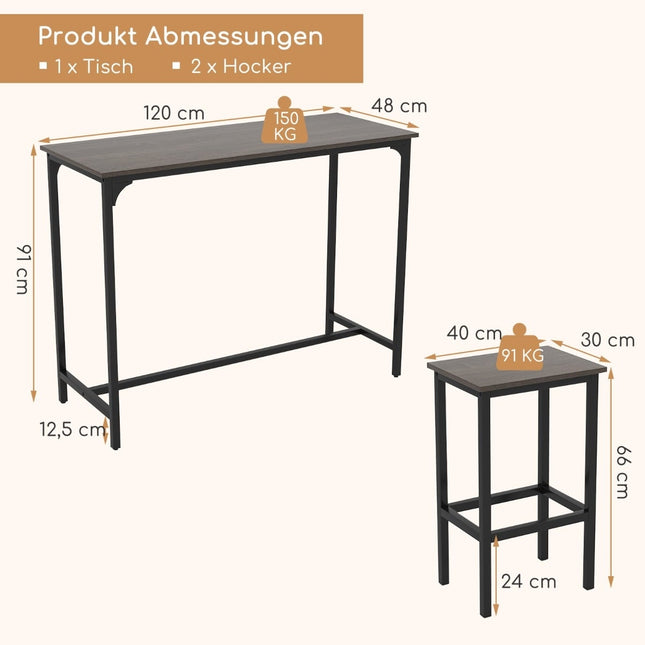 Eetset op aanrechthoogte met tafel en 2 krukken, industriële stijl