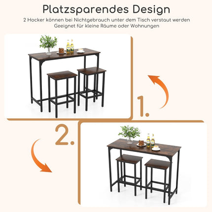 Counter-Height Dining Set with Table and 2 Stools, Brown