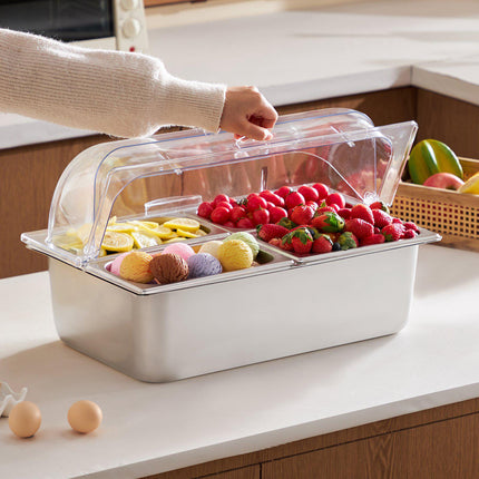 Countertop Buffet Condiment Server, 4-Pan, Clear Lid