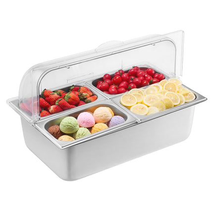 Countertop Buffet Condiment Server, 4-Pan, Clear Lid