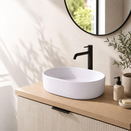 Countertop Ceramic Washbasin, White, 55 x 34 x 14.5 cm