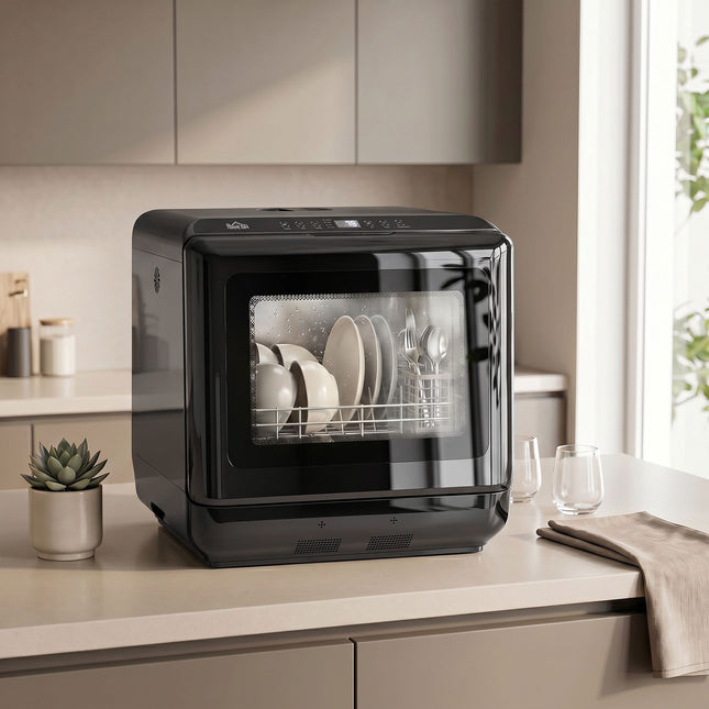 Countertop Dishwasher, 6L Tank, 5 Programs, Black