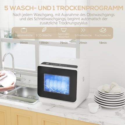 Countertop Dishwasher, 6L Tank, 5 Programs, LED Display