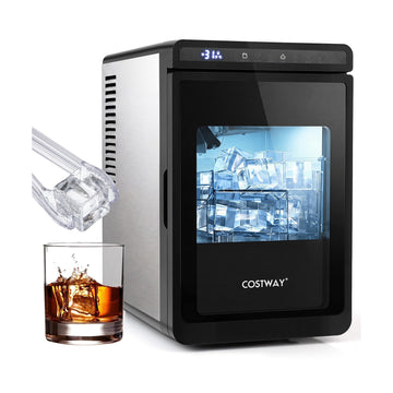 Countertop Ice Maker, 12kg/Day, 4cm Square Clear Cubes, Silver