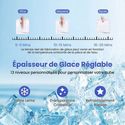 Countertop Ice Maker, 15kg/Day, 13-Min Square Cubes, Silver
