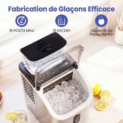 Countertop Ice Maker, 15kg/Day, 13-Min Square Cubes, Silver