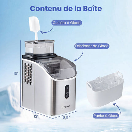 Countertop Ice Maker, 15kg/Day, 13-Min Square Cubes, Silver