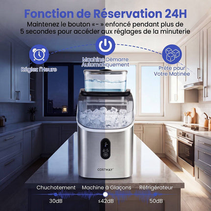 Countertop Ice Maker, 15kg/Day, 13-Min Square Cubes, Silver