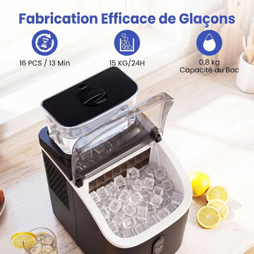 Countertop Ice Maker, 15kg/Day, 16 Cubes in 13 Min, Black