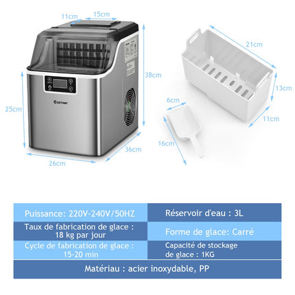 Countertop Ice Maker, 18 kg/day, 3.2 L, Self-Cleaning