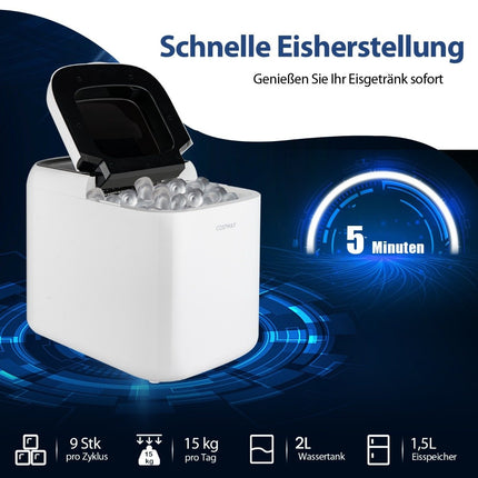 Countertop Ice Maker, 2L Tank, 15kg/Day, Self-Cleaning