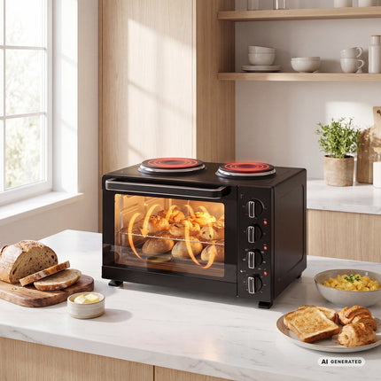 Countertop Mini Oven 35L with Two Hot Plates 1000W and 700W, 3200W, Convection