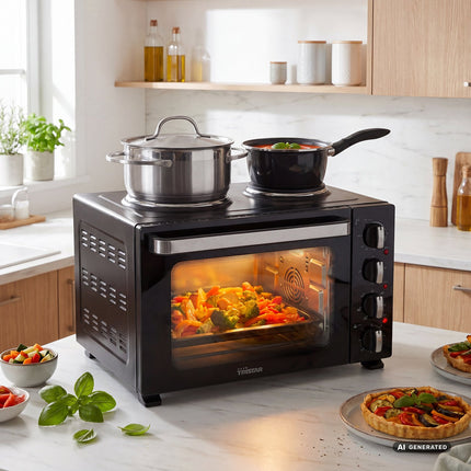 Countertop Mini Oven 35L with Two Hot Plates 1000W and 700W, 3200W, Convection