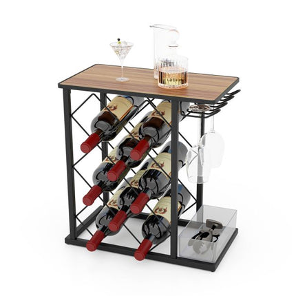 Countertop Wine Rack, 8 Bottles, 3 Glasses, Storage Box