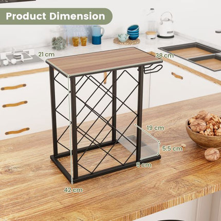 Countertop Wine Rack, 8 Bottles, 3 Glasses, Storage Box