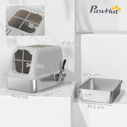 Covered Cat Litter Box, Stainless Tray, Front Entry, Top Exit