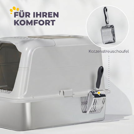 Covered Cat Litter Box, Stainless Tray, Front Entry, Top Exit