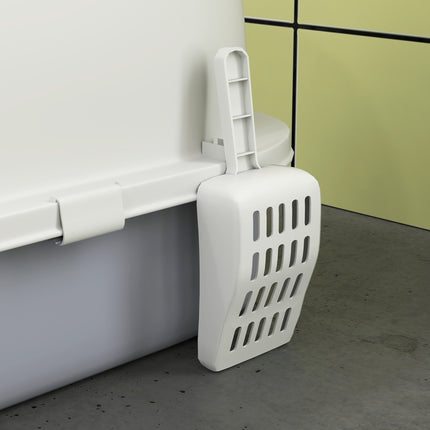 Covered Cat Litter Box with Drawer and Scoop, Grey/White