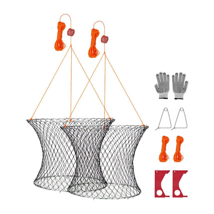 Crab Trap 2-Pack, Foldable Double Ring, 60 ft Rope